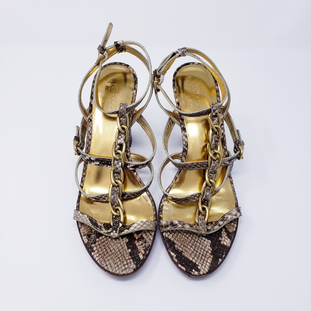 Coach Libertie Python Gold T Strap Gladiator Heels - image 2
